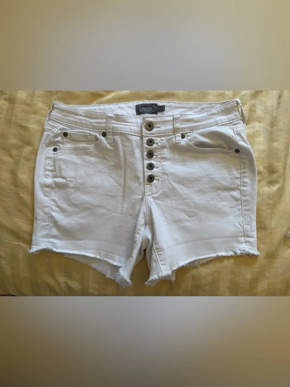 torrid White High-Rise Button-Fly Frayed Denim Shorts